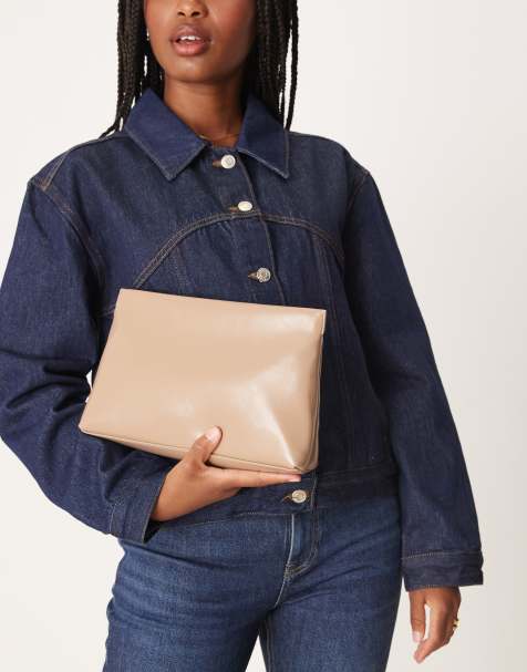 ASOS DESIGN zip top clutch bag in mushroom - view 1