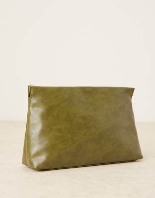 Asos Design Zip Top Clutch Bag In Green