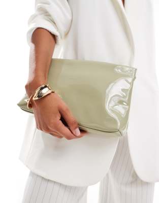 zip top clutch bag in sage green