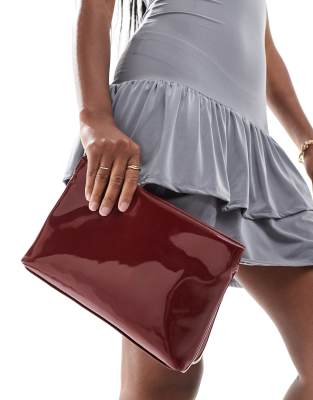 zip top clutch in burgundy-Red