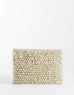 Asos Design Zip Top Pearl Clutch Bag In Neutral