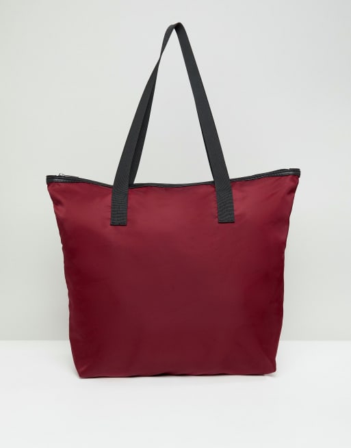 ASOS DESIGN zip top tote bag in burgundy ASOS