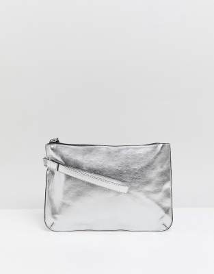 silver clutch bag with wrist strap