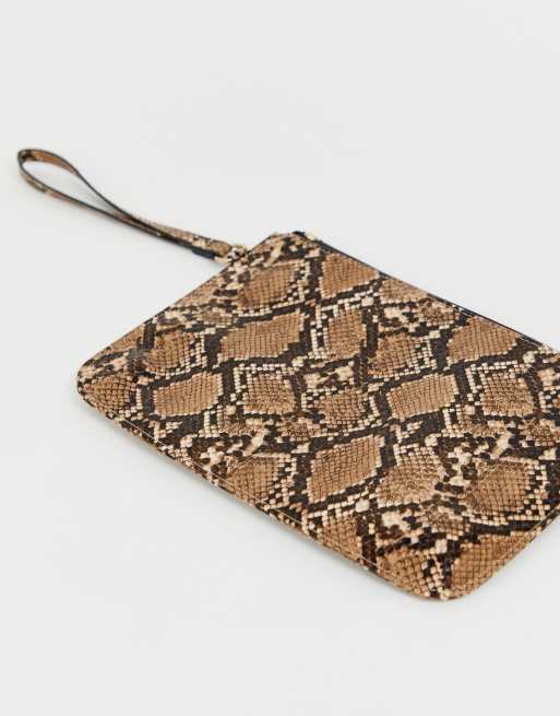 Brown snake outlet print clutch bag