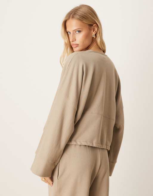 ASOS DESIGN zip up bomber jacket in sweatshirt fabric in khaki - part of a set