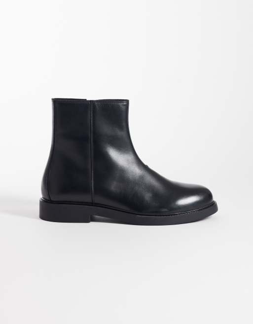 ASOS DESIGN zip up boots in black leather | ASOS
