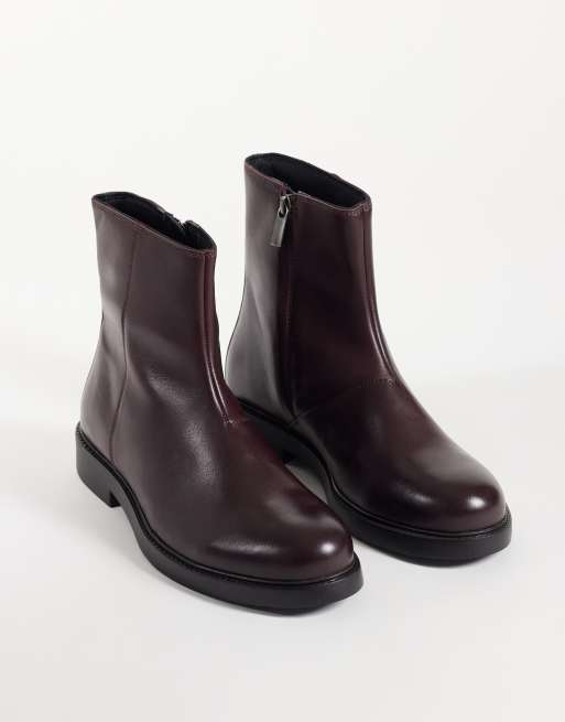 ASOS DESIGN zip up boots in burgundy leather, 2 of 4