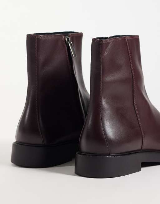 ASOS DESIGN zip up boots in burgundy leather, 4 of 4