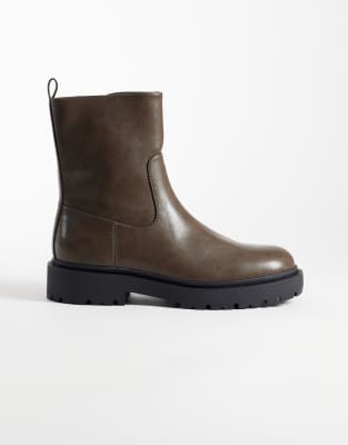 Asos Design Zip Up Boots With Cleated Sole In Brown