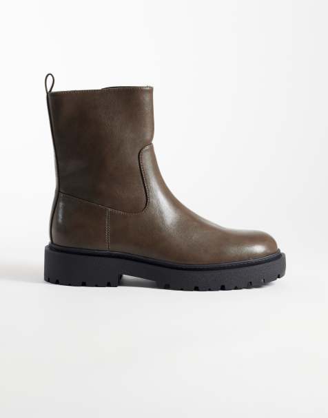 ASOS DESIGN zip up boots with cleated sole in brown - view 1