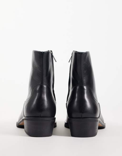ASOS DESIGN zip up boots with cuban heel in black leather, 4 of 4