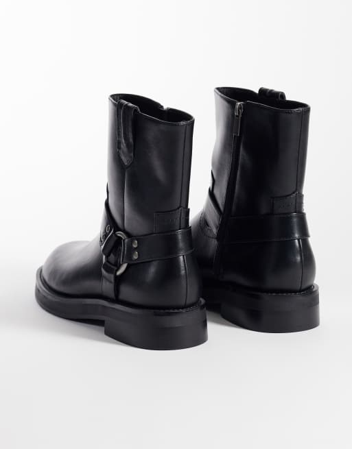 ASOS DESIGN zip up boots with strap and metal hardware detail in black, 4 of 4