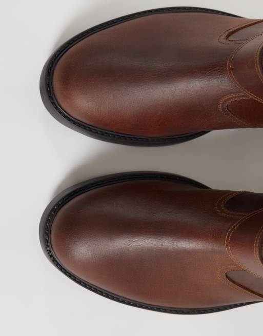 ASOS DESIGN zip up boots with western buckle detailing in burnished tan leather, 3 of 4