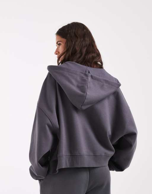 ASOS DESIGN Zip up brushback hoodie in dark gray, 3 of 4