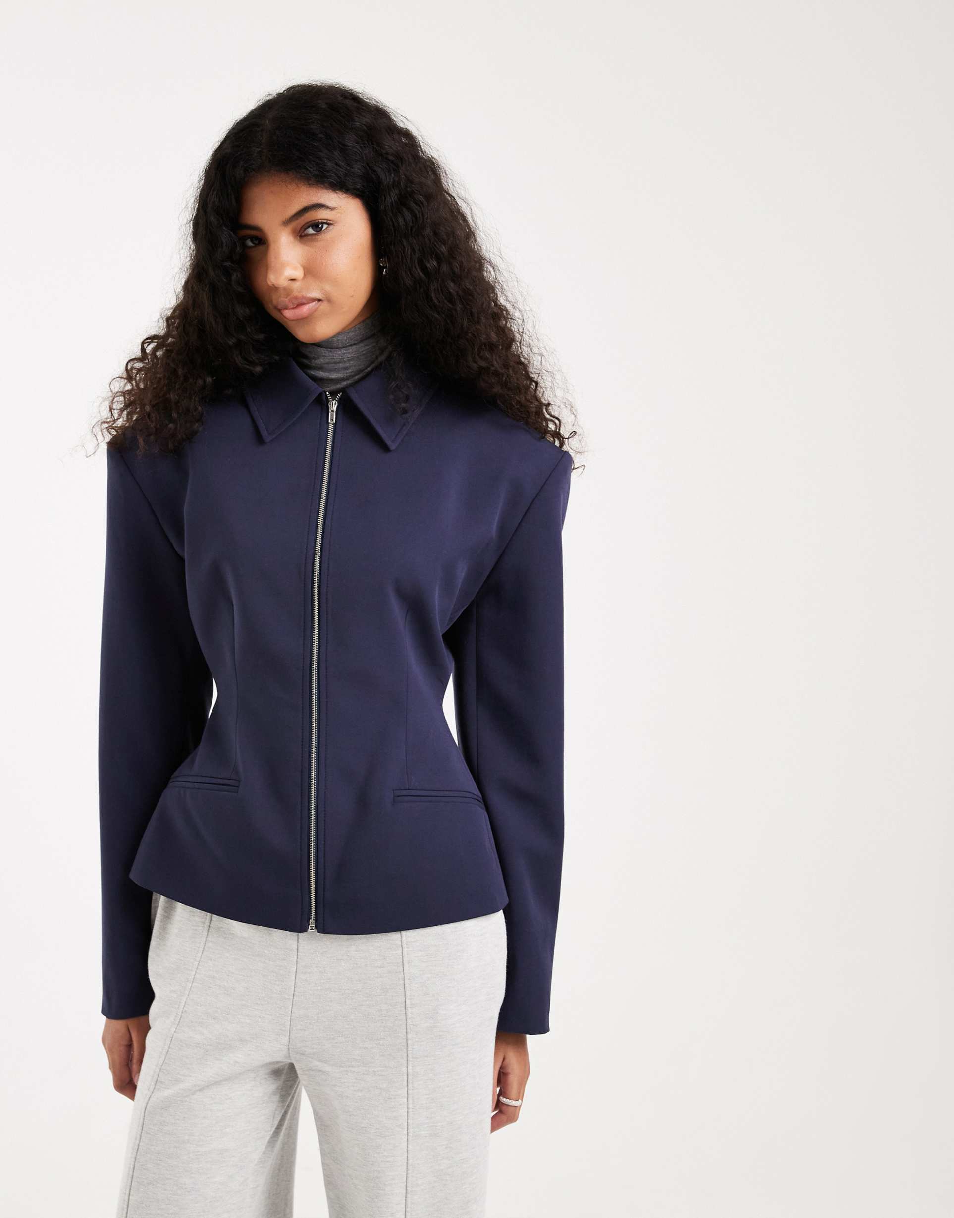 asos design zip up cinch jacket in navy