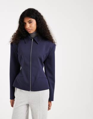 Asos Design Zip Up Cinch Jacket In Blue