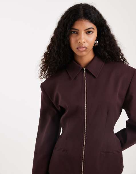 ASOS DESIGN zip up cinch jacket in plum - view 1