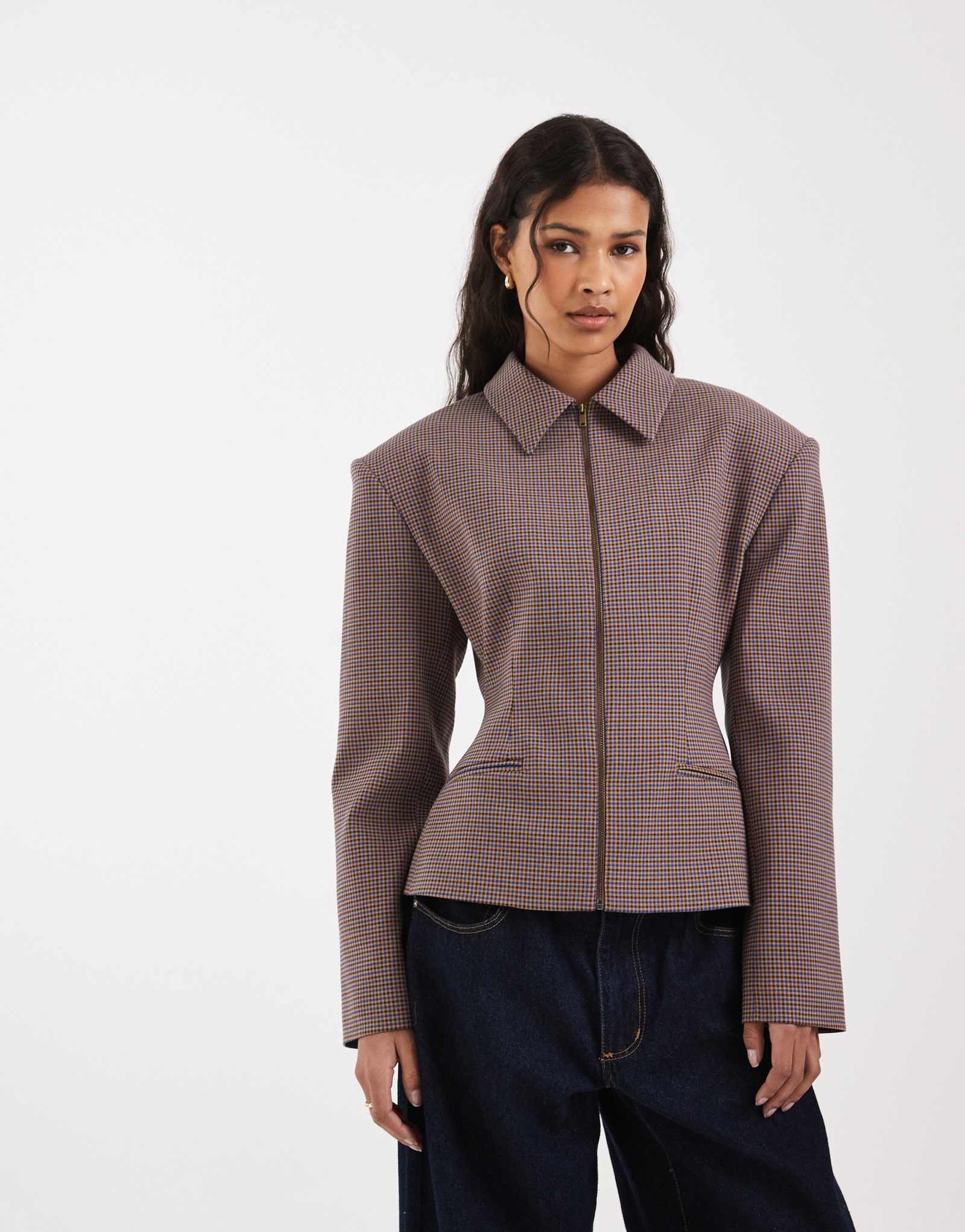 Приталенный жакет ASOS DESIGN на молнии в мелкую клетку