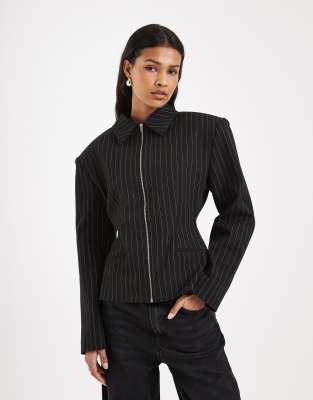 Asos Design Zip Up Cinched Tailored Jacket In Black