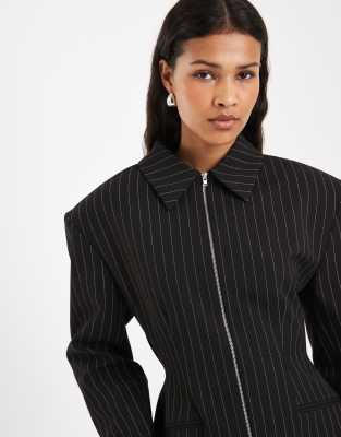 Asos Design Zip Up Cinched Tailored Jacket In Black