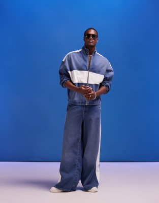 ASOS DESIGN zip up denim jacket with white panels in 90's