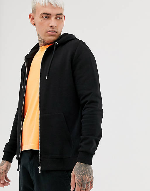 ASOS DESIGN zip up hoodie in black | ASOS