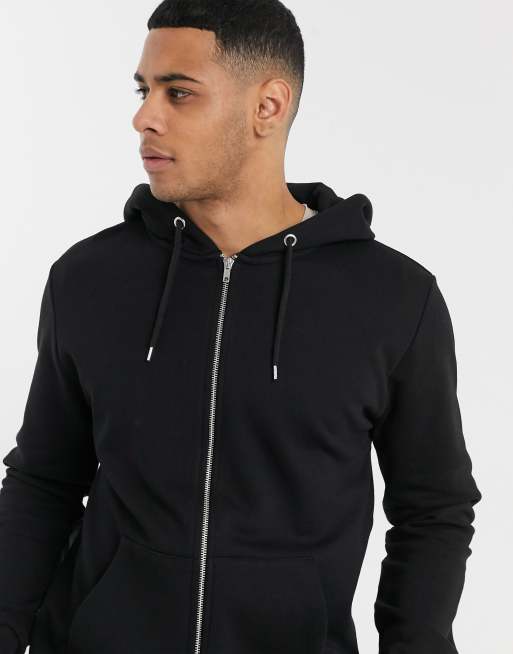 ASOS DESIGN zip up hoodie in black