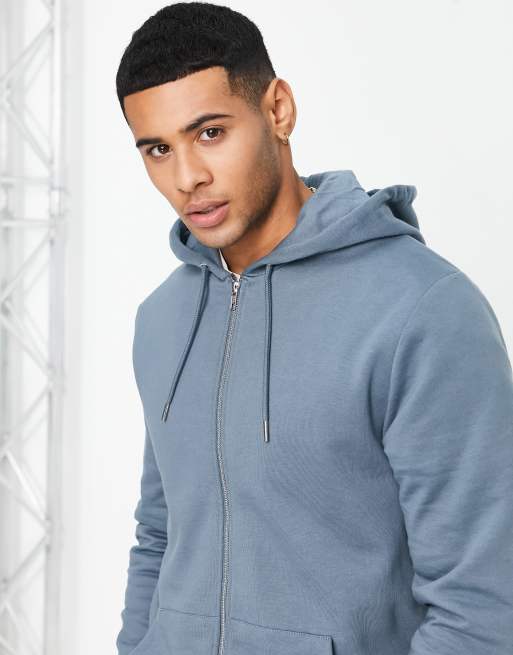 ASOS Design Zip Through Hoodie in Oil Blue