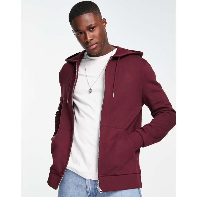 Mens burgundy 2025 zip up hoodie