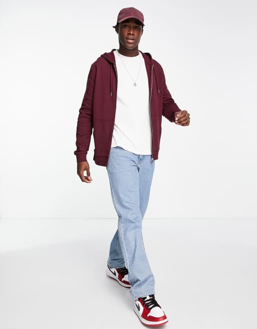 Burgundy zip hotsell up hoodie mens