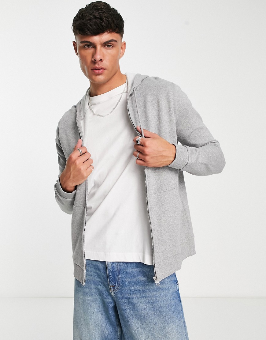 ASOS DESIGN zip up hoodie in gray marl