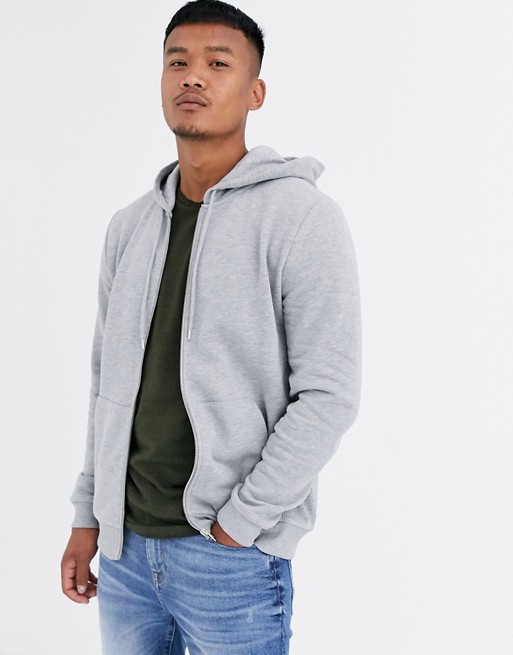 ASOS DESIGN zip up hoodie in grey marl