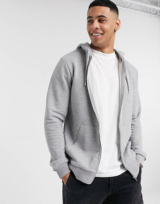  zip up hoodie in grey marl 