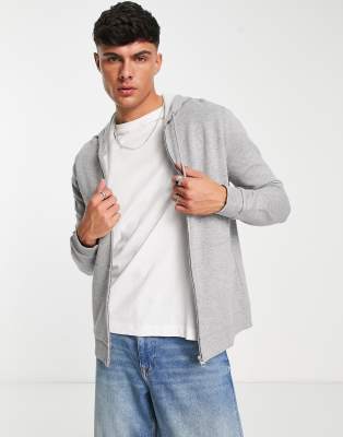 Grey Marl Zip Up Regular Fit Hoodie