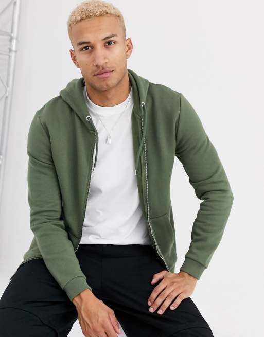 ASOS DESIGN zip up hoodie in khaki | ASOS