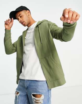 ASOS DESIGN zip up hoodie in khaki