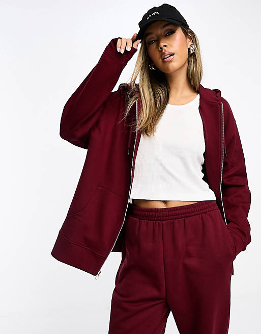 ASOS DESIGN zip up hoodie in maroon | ASOS