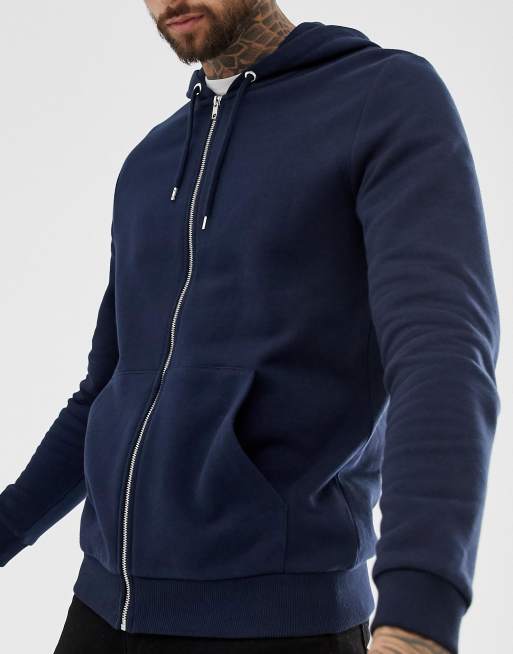 ASOS DESIGN zip up hoodie in navy