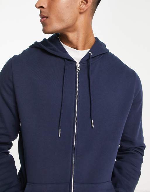 ASOS DESIGN zip up hoodie in navy