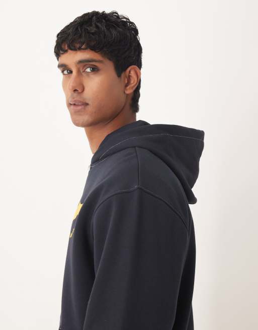 ASOS DESIGN zip up hoodie with athletic prints and contrast stitching in navy, 4 of 5