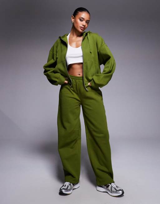 ASOS DESIGN zip up hoodie with balloon sleeve in green - part of a set