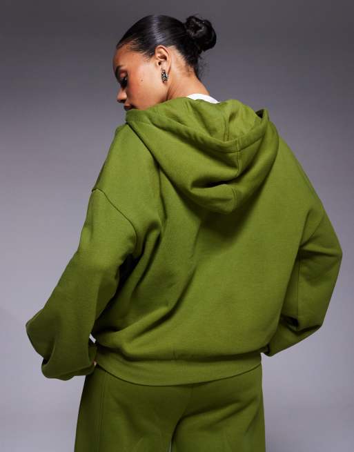 ASOS DESIGN zip up hoodie with balloon sleeve in green - part of a set