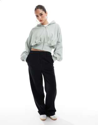 Asos Design Zip Up Hoodie With Ruched Waist Detail In Green