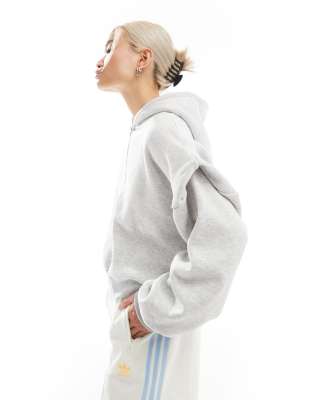 Asos Design Zip Up Hoodie With Shoulder Pads In Ice Heather-gray