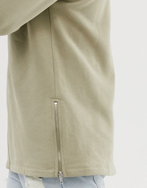 ASOS DESIGN short sleeve oversized hoodie with side zips in khaki, ASOS # short #sleeve #hoodie #outfit #men …