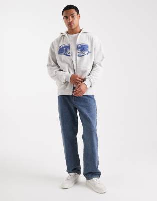 Asos Design Zip Up Hoodie With Street Print In White
