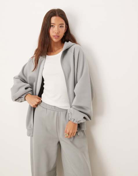 ASOS DESIGN zip up hoodie with tie hem in dusky blue - part of a set - view 1
