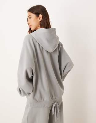 Asos Design Zip Up Hoodie With Tie Hem In Gray