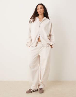 Asos Design Zip Up Hoodie With Tie Hem In Neutral