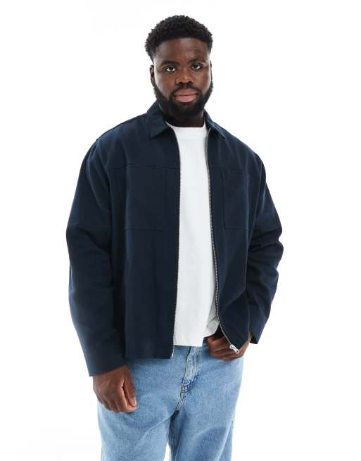 ASOS DESIGN zip up overshirt in navy